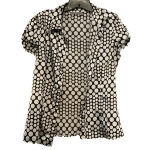 Apt 9 Stretch Size M Polka Dot Silky Blouse Black & White Button Up
